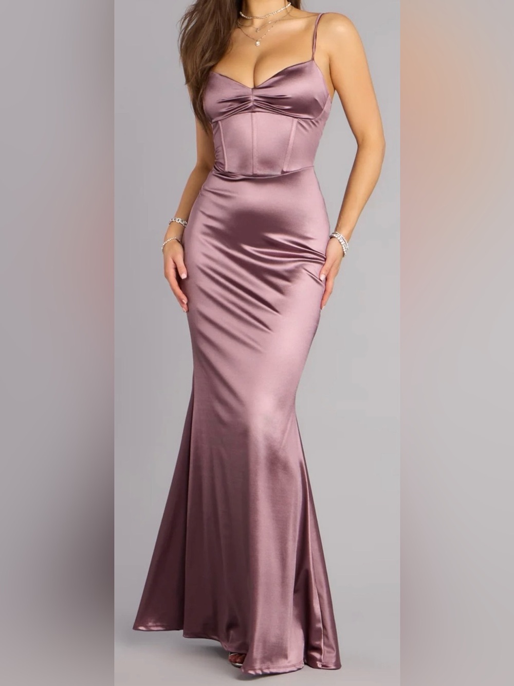 Windsor Satin Maxi Skirt in Mauve Homecoming/Prom - Picture 2 of 5